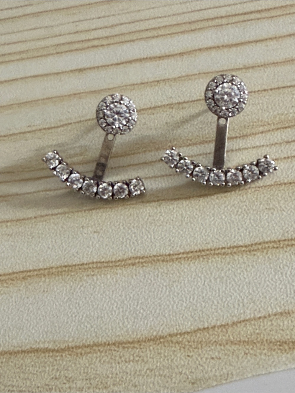 Silver Crystal Double-Row Ear Jackets - Sparkling Clear Stones Sterling 926